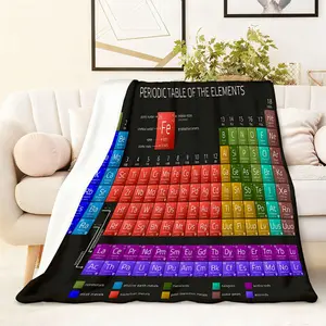 Periodic Table of Elements Flannel Blanket 270G Thick Warm Home Decor Student Science Learning Blanket Living Room Bedroom Sofa Throw Office Nap Blanket Four Seasons Soft Comfortable Skin Friendly Brea