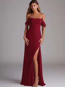 Azazie Saige Off-the-Shoulder Convertible Pleated Cowl Neck Floor-Length Chiffon Wedding Guest & Bridesmaid Dress