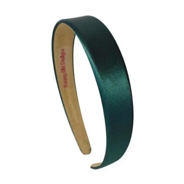 Hunter Green Satin Arch Headband with No-Slip Lining, 1 Inch Width Dark Green