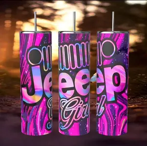 Pink Jeep Girl 20 oz Skinny Tumbler - Premium Insulated Double-Wall Vacuum Flask with Tritan Lid Portable Drinkware