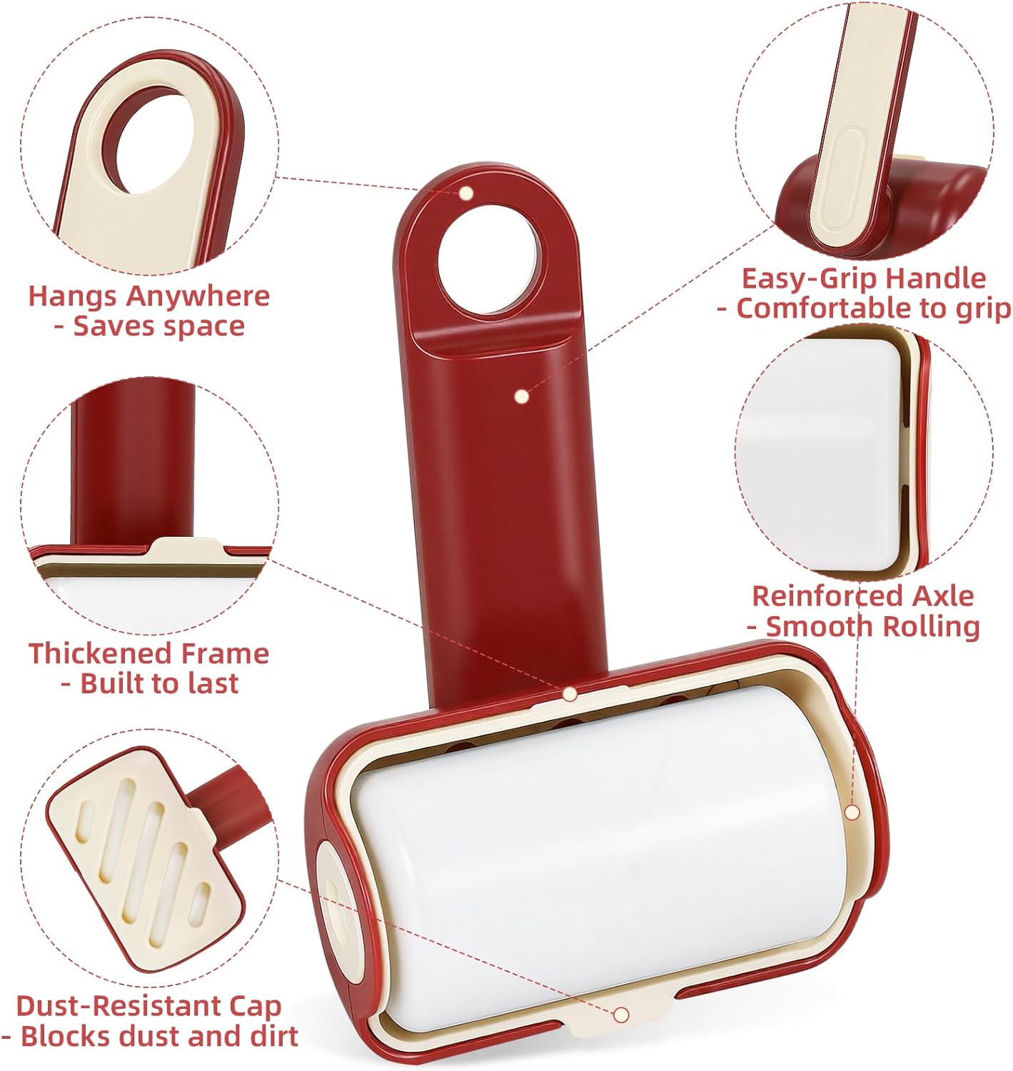 Mini Reusable Lint Roller 2 Pack, Washable Gel Sticky Lint Roller for Pet Hair, Travel Size Portable Lint Roller with 360° Rotating Handle & Large Hanging Hole, Beige