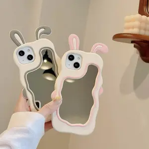 Soft Rubber Case with cute rabbit ear mirror for Iphone 6/6s/SE/7/8/Plus/X/Xr/Xs/Xsmax/11/12/13/14/15/Pro/Promax/Plus/Max, Unique fashion phone accessories, Gifts for girlfriends, Birthday gifts, Trendy Phone Case