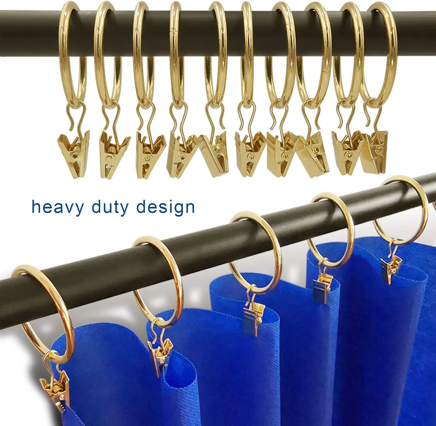 40Pcs Openable Curtain Rings with Clips, Window Clip Rings Gold Curtain Hooks Hangers Clip Rings for Hanging Drapery Drapes Bows, 1.26 Inch Diameter, Fits up to 1" Rod - Home Improvement.