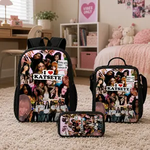 KATSEYE Backpack Set School Backpack Lunch Bag Pencil Case Kpop Merch KATSEYE Fan Gift Pop Idol Bookbag Aesthetic For Girls Boys Teens Women Students Travel School Daily Carry TikTok Viral Trending Cute Fashion Accessories Back To School Essentials