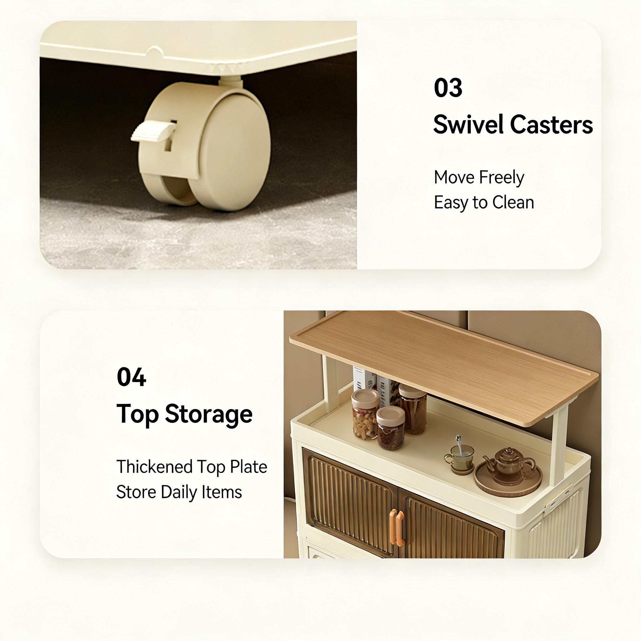 5 Tier Plastic Storage Bins with Wheels Stackable Foldable Collapsible Organizer for Home Kitchen Bathroom Efficient Space Saving