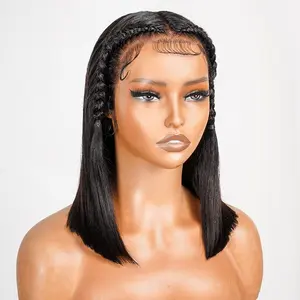 [LIVE SUPER DEAL] West Kiss 250% Density Glueless Pre Braided Human Hair Wigs Straight 13x4 Lace Front Bob Wigs Pre Stylist Wigs Pre Everything Hair