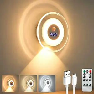 LED Smart Motion-Sensor Night Light with Time Display and Three Color Options; Rechargeable, Magnetic Wall-Mounted Night Light; Ideal for bedrooms, bathrooms, kitchens, stairwells, closets, hallways, patios, and more