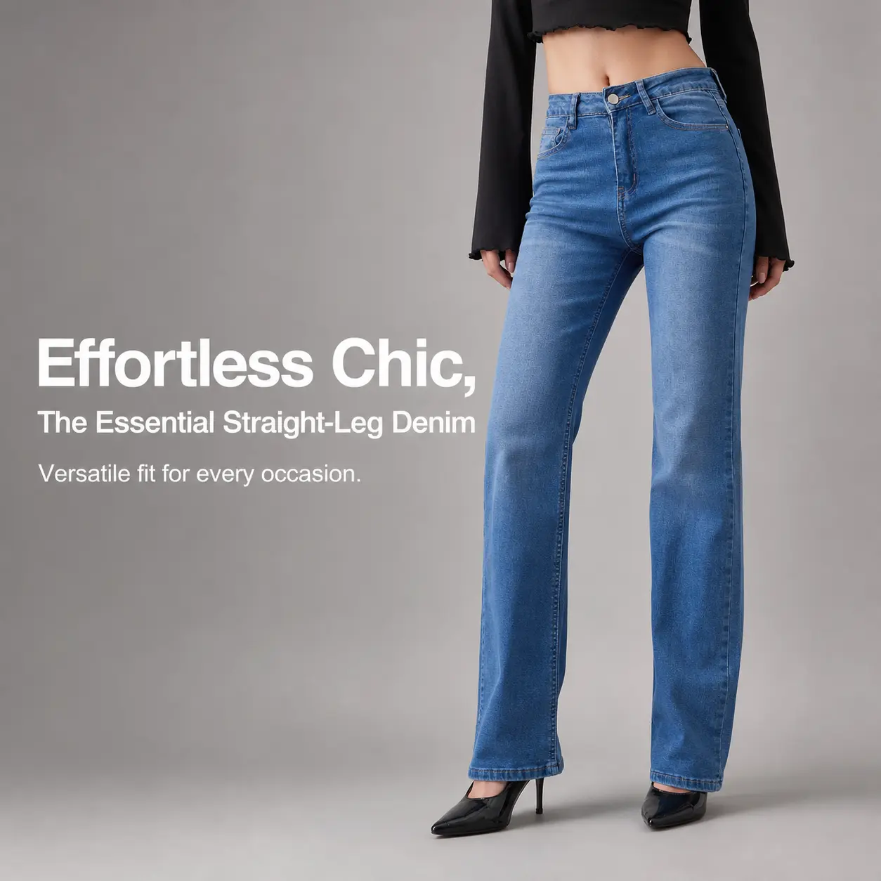 Women's High Waist Stretch Flare Jeans - Light Wash Slim Bootcut Soft Smooth Fabric Bottoms, Figure-Lengthening Casual Trousers for Pairing with Crop Tops, Basic