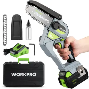 #SpringGlowUp  WORKPRO Mini Chainsaw, 6.3“ Brushless Cordless Power Compact Chain Saw with 4.0Ah Battery, 20V One-Hand Operated Portable Wood Saw with Replacement Chain for Garden Tree Branch Pruning, Wood Cutting