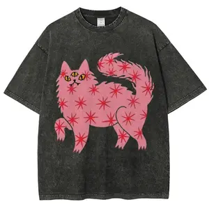 Vintage Distressed The Pink Cat - Vintage Magical Cat Tee - Cat Lover Oversized Wash T-Shirt - Pet Love Unisex Streetwear Funny and cute clothing graphic tees graphic t shirts graphic tees women tiktok shop deals festival gift