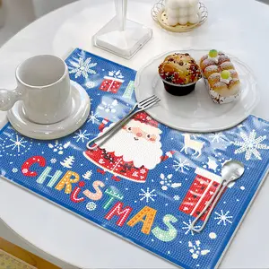 Christmas Pattern Diamond Painting Placemat Kit Non-Slip Table Mats DIY Diamond Painting Placemats Diamond Art Painting Placemats for Dining Table Home Party KitchenCamping Holiday