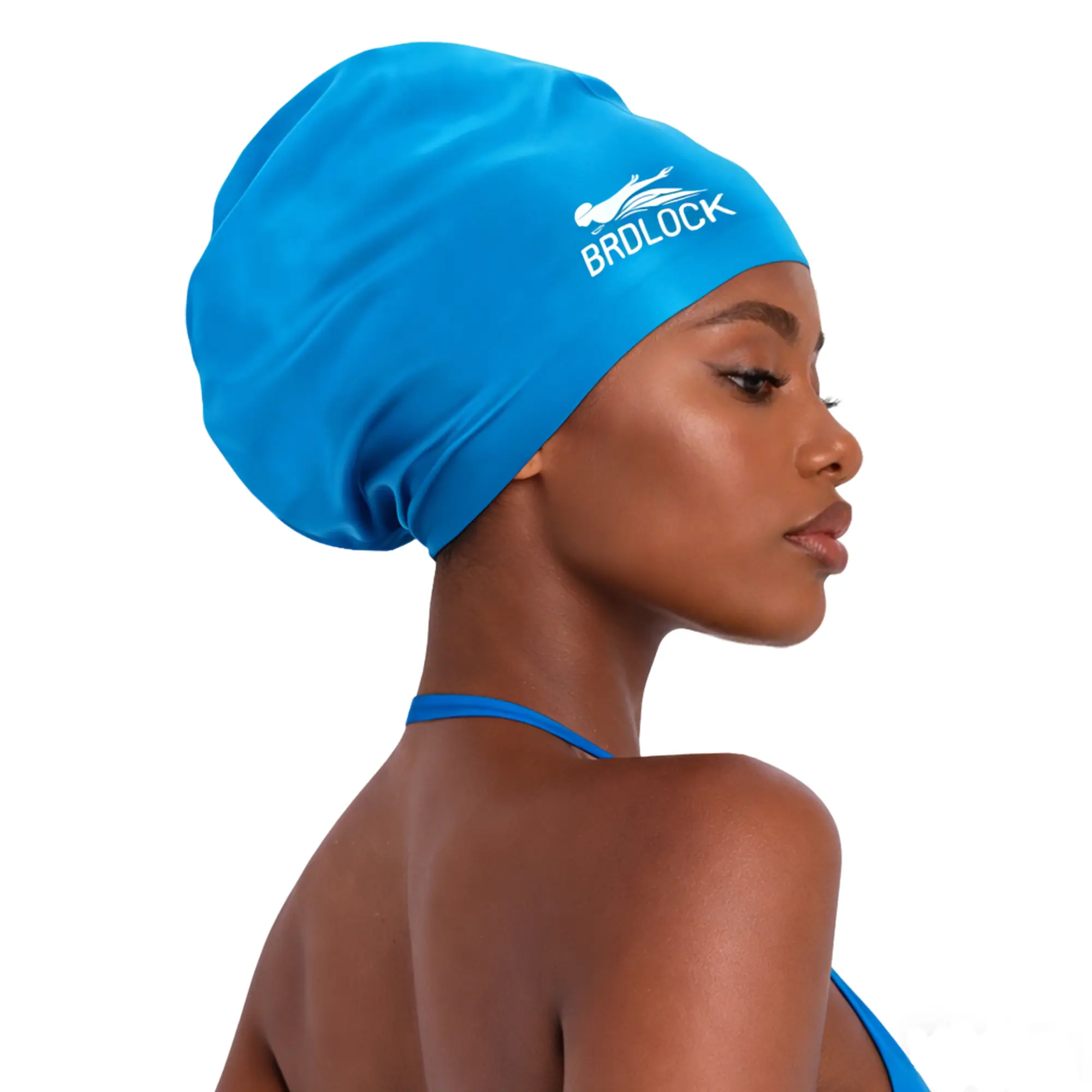 XL Unisex No-Latex High-Elasticity Lightweight Silicone Swim Cap for Adults, Extra Large for Braided Hair, Waterproof (Blue)