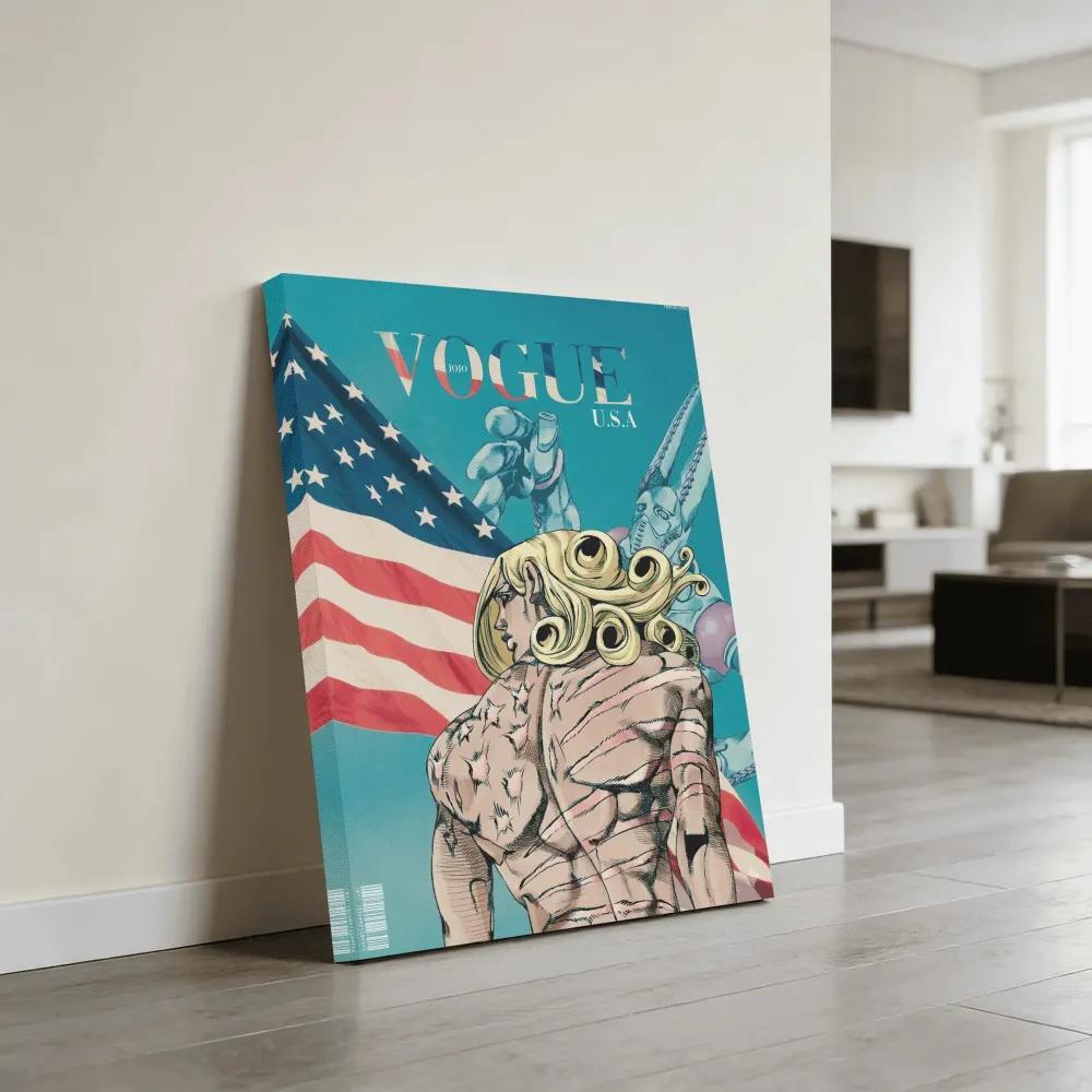 Modern Japanese Manga Style Canvas Art - Patriotic Hero Aesthetic Wall Decor - Unique Bizarre Graphic Poster