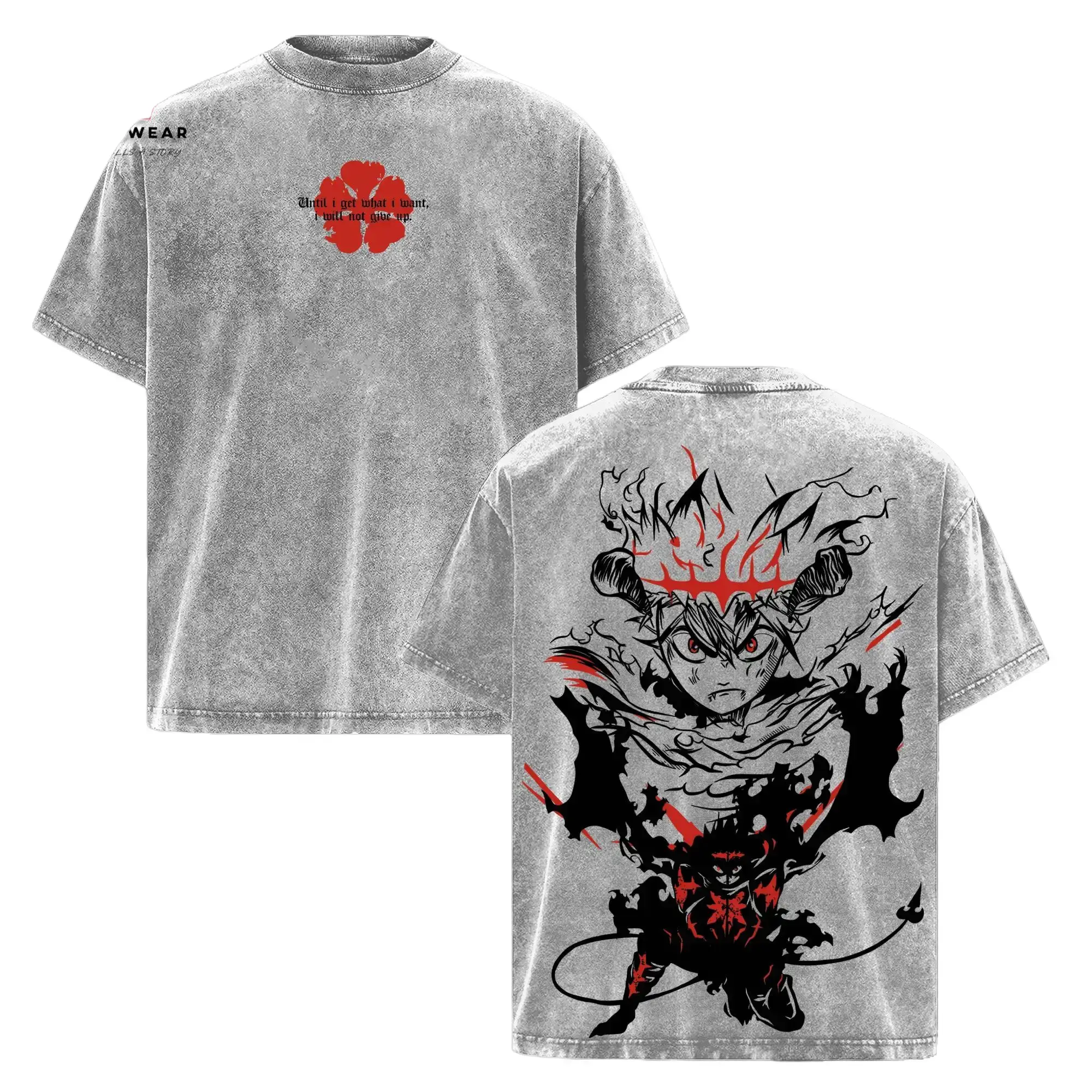 Men's Shortsleeve T-Shirt, Oversized Black Clover Asta Graphic in Acid Washed Glitter Pink, Loose-Fit Cotton Streetwear with Round Neck, Gift for Fans, Casual Fit