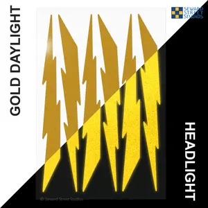6 Gold Lightning Bolts Reflective Decal Set, Six Lightning Bike Frame Reflector Stickers Kit, Motorcycle Helmet Transfers Sheet / #674R-Gold