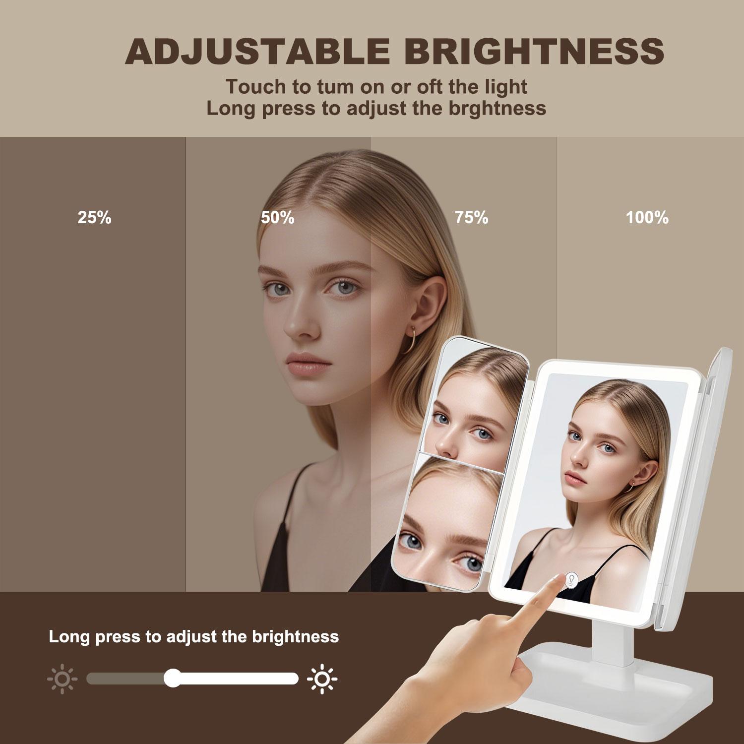 LED Makeup Mirror with Adjustable Brightness & 3 Color Modes – Portable Vanity Mirror for Daily Beauty