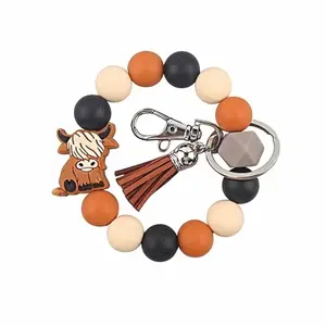 Silicone bead cow wristlet keychain