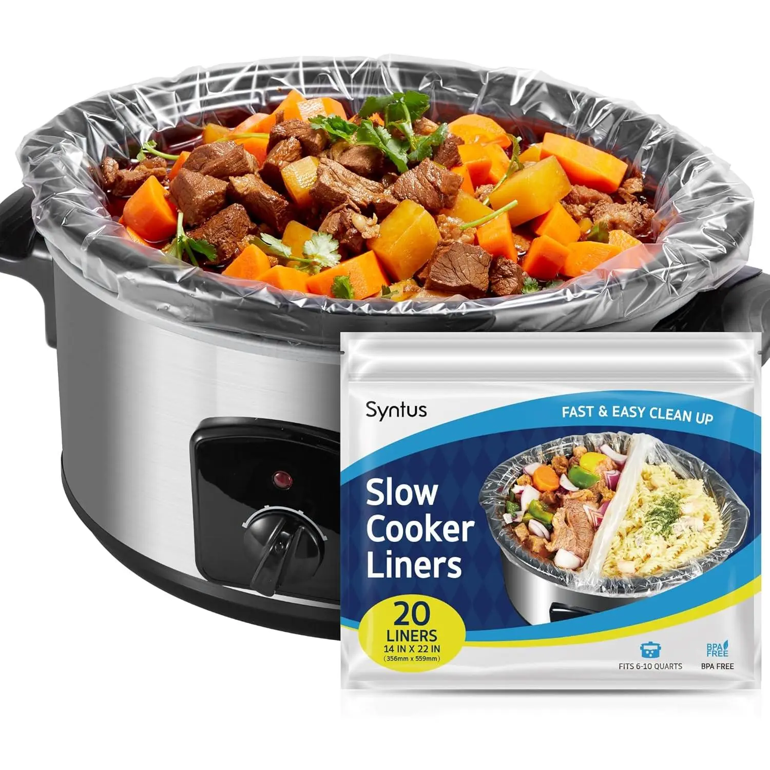 Crock Pot Liners, 20 Count 14" x 22" Extra Large Size Slow Cooker Liners Fits 6-10 Quart Pots, Disposable Cooking Bags Suitable for Oval & Round & Retangular Crock Pot