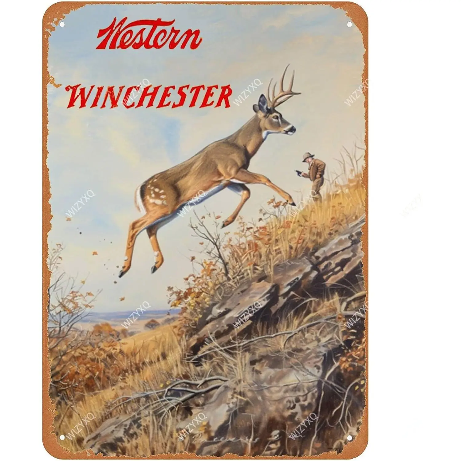 Retro Western Winchester Deer Aluminium Tin Sign - 12x8 in Vintage Hanging Metal Plaque, Home Office Wall Decor Gift
