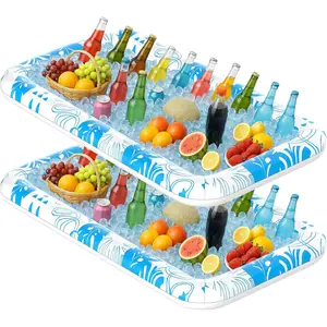 2 pcs-Ice Buffet Serving Tray Drink Cooler with Drain Plug,Inflatable Colorful Light Ice Serving Buffet Bar Inflatable Cooler for Parties Food