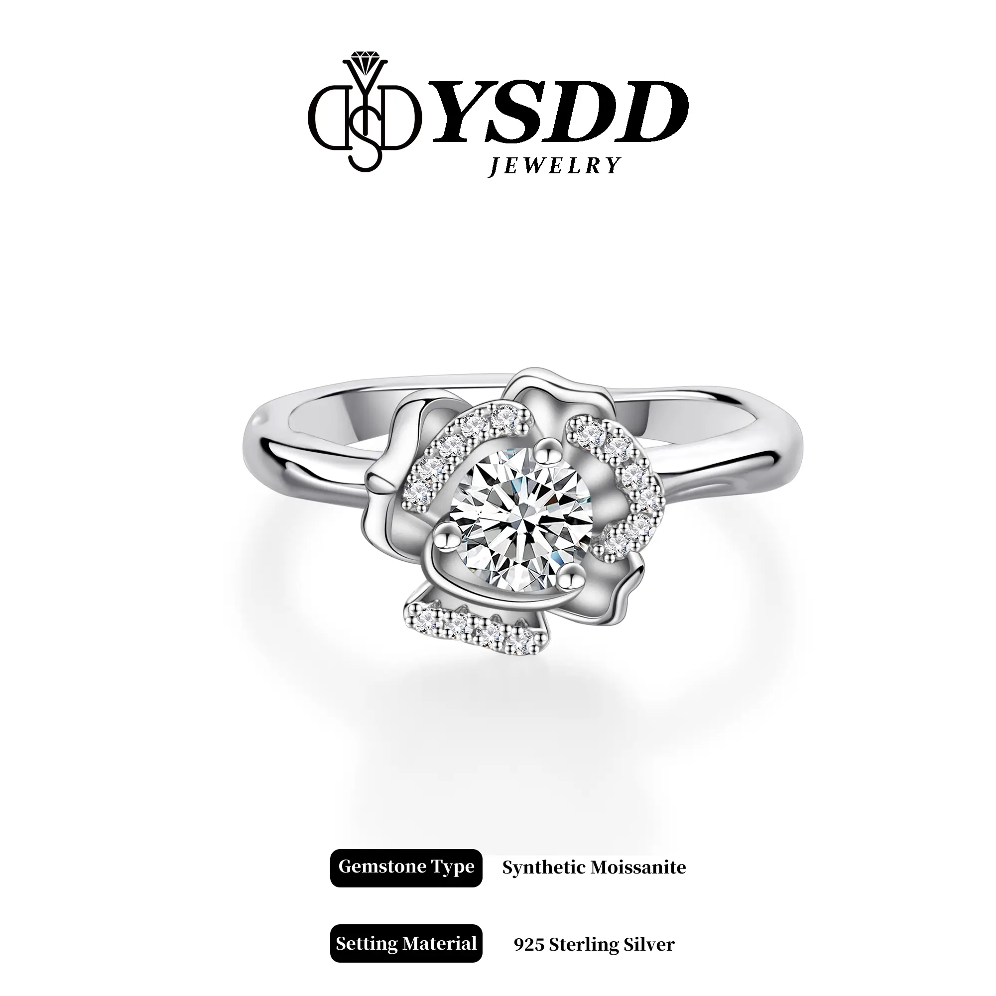 【#291 Suprise of the Day】Petite Flower Solitaire Synthetic Moissanite Ring in 925 Sterling Silver 1/2Carat