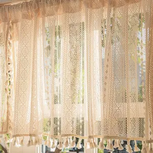 Bohemian Woven Short Curtain for Kitchen Coffee Cabinet – Rustic, Simple, Stylish, Perfect as a Gift with Tassels