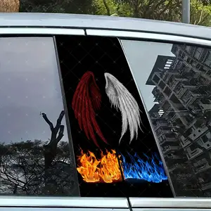 2pc Flame Wings Car B-Pillar Sticker, Vinyl Material Protection Decal, Easy Peel & Stick, Sunproof Waterproof Weather Resistant Scratch-Resistant, Car Decoration Visual Enhancement
