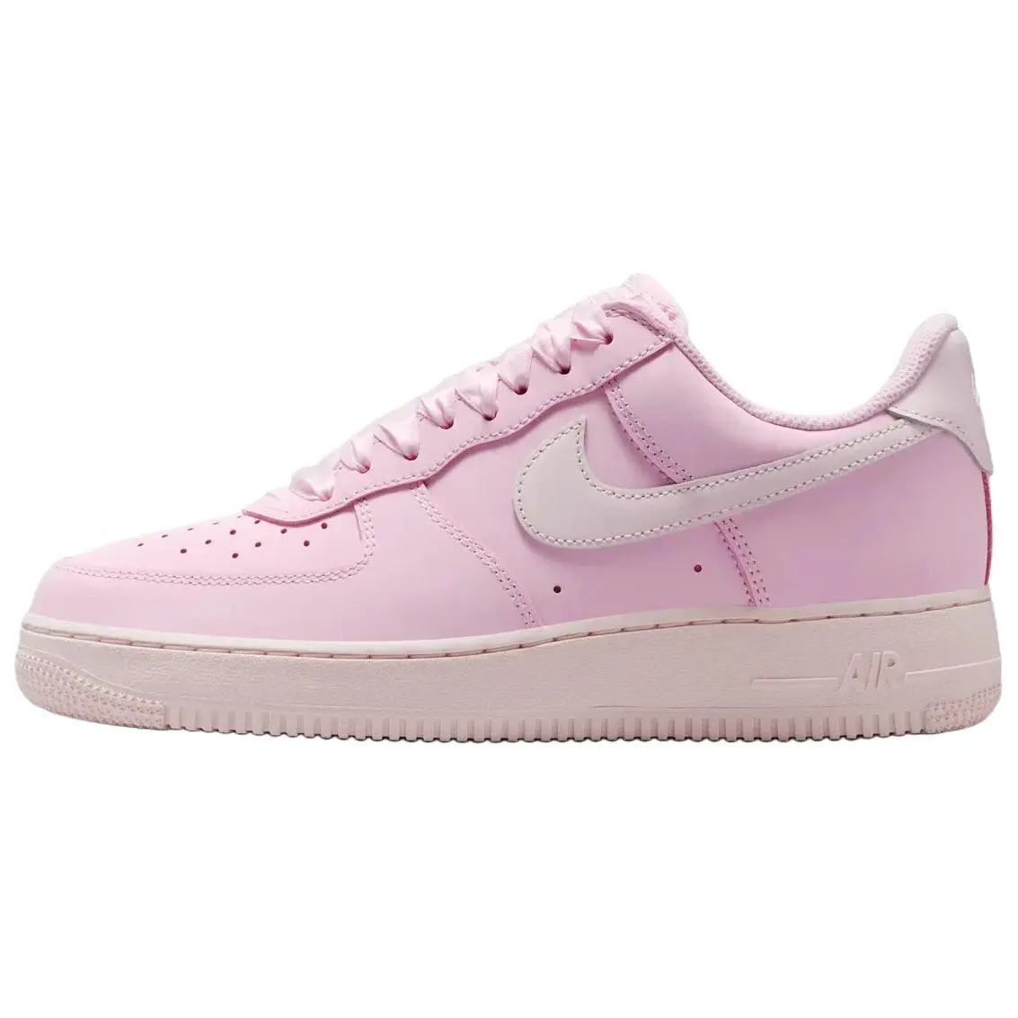 Female Nike Air Force 1 Low Top Casual Shoes - 'Ribbon Lace Pink Foam', Playful Everyday Sports Sneakers