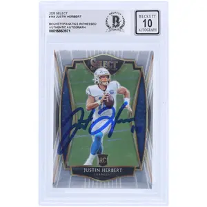 Justin Herbert Los Angeles Chargers Autographed 2020 Panini Select #144 Beckett Fanatics Witnessed Authenticated 10 Rookie Card - Fanatics Authentic Certified