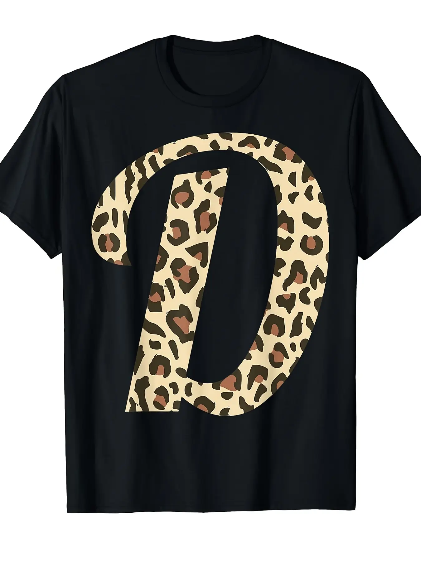 Leopard Animal Print Monogram Initial Name Letter unisex soft cotton short sleeve t shirt, vintage graphic casual tee for men women teens, perfect birthday holiday gift for camping travel gym daily street  wear