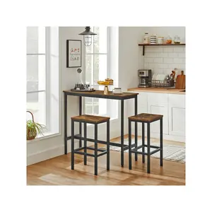 Dining Table Set, Bar Table And Chairs Set, Kitchen Bar Height Table With Stools Set Of 2, Steel Frame, Industrial, Rustic Brown And Black, 15.7 X 39.4 X 35.4 Inche