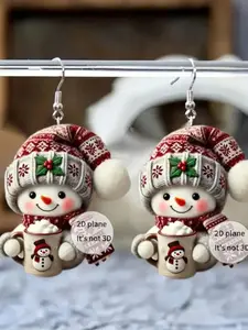New Snowman Fashion Earrings, Flat Acrylic Creative Cartoon Studs, Holiday Jewelry Accessories, Festive Party Wear, Dangle Earrings