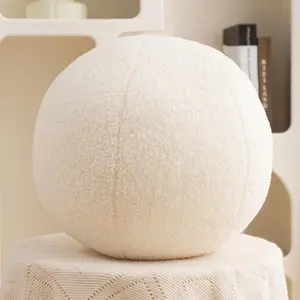 11.8 inch Cream White Boucle Sphere Shaped Round Decorative Throw Pillow for Couch Sofa Bedroom
