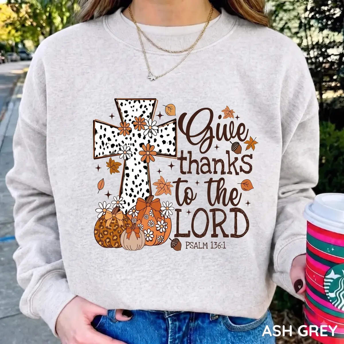 Give Thanks To The Lord Sweatshirt, Fall Pumpkin, Thanksgiving Coquette Leopard Pumpkin Sweatshirt, Christian Fall , Jesus Cross, Women's Long Sleeve Sweater