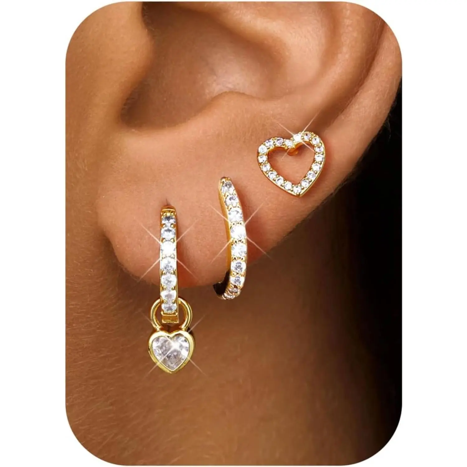 YADOCA 3 Pairs Gold/Silver Earrings Set for Women 14K Plated Gold Small Huggie Hoop Earrings Hypoallergenic Stud Earrings Cartilage Earrings for Multiple Piercing
