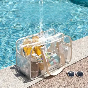 Outdoor Beach Bag Large Capacity Handheld PVC Waterproof Storage Bag with Button Closure, Cosmetic Wash Bag for Swimming