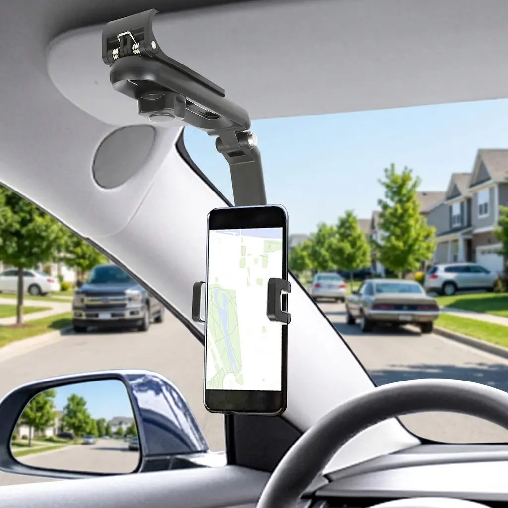 1080° Multi-function Sun Visor Phone Holder - Ultimate Flexible & Stable Car Phone Mount for GPS Navigation, 360° Rotating & Retractable Universal Cell Phone Stand, No-Slip Secure Clamp for Any Car Visor or Dashboard, Best for Long Road Trips