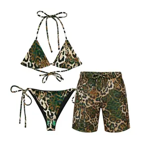 Leopard Print String Bikini Set For Women Sexy Triangle Tie Side Swimsuit Trendy Animal Print Two Piece Swimwear Beach Vacation Outfit Summer Pool Party Bathing Suit Women, Bikini Set