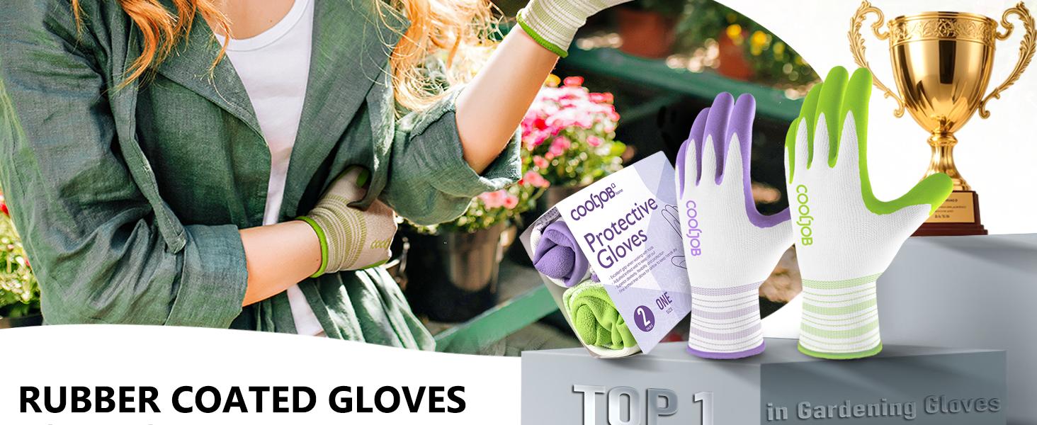 COOLJOB 2/6/10 Pairs Gardening Gloves for Women Ladies, Breathable Rubber Coated for Yard Garden, Lavender Purple & Green Apple