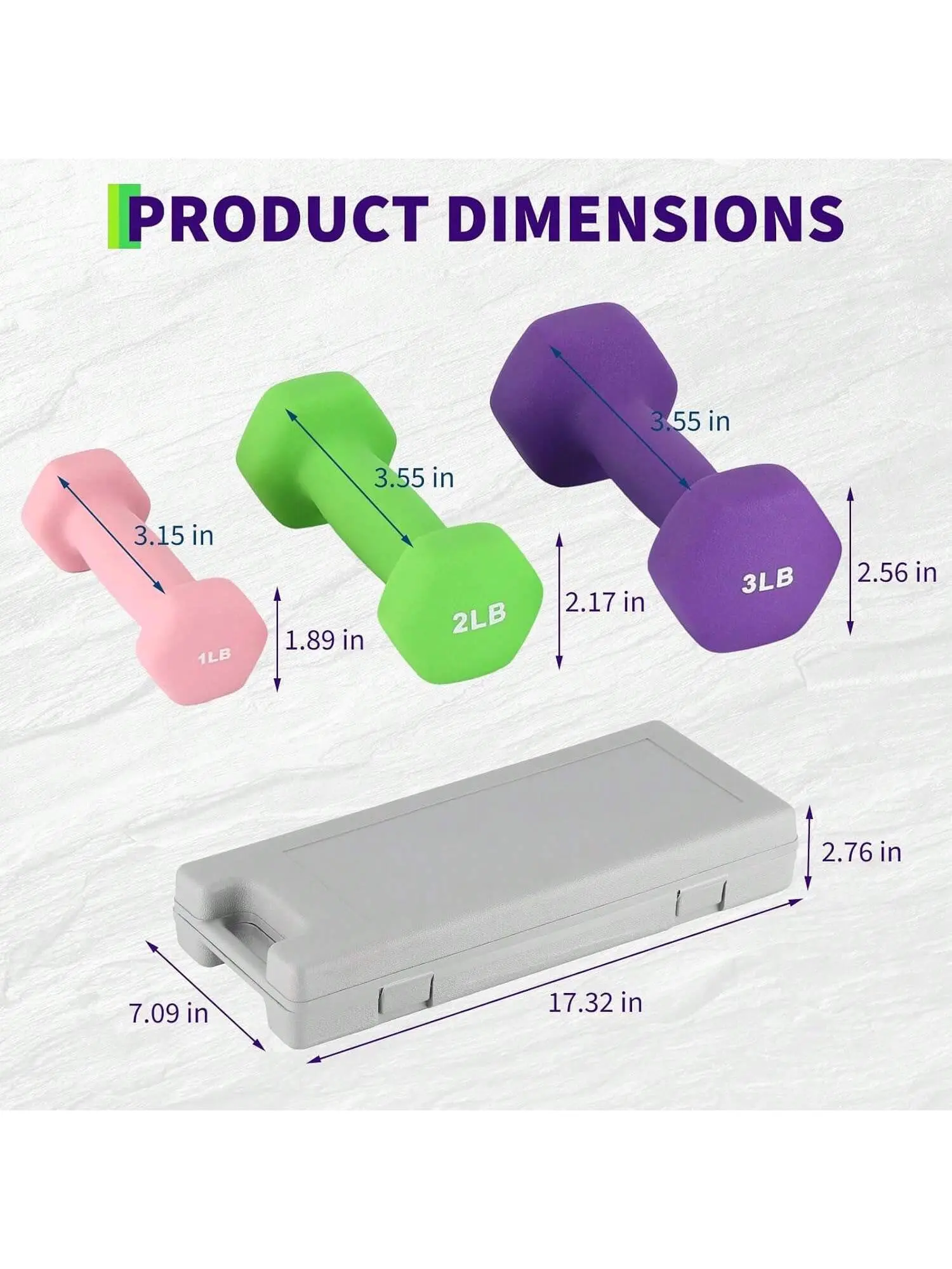 Neoprene Hexagon PVC Coated Dumbbell Set - 1/2/3 lbs Per Pair, Free Hand Weight Gear for Home Gym, Dumbbell Workout Equipment for Men and Women, Pvc Coated Dumbbells
