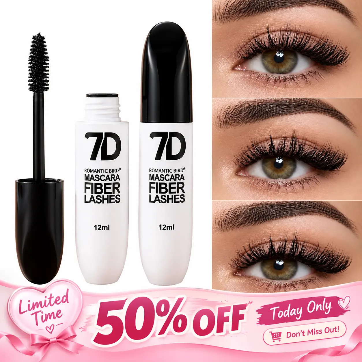 7D Black Mascara Lengthening Volumizing Curling and Defining Eyelash Makeup Waterproof Smudge Resistant Buildable Formula for Bold Fuller Looking Lashes and Defined Eye Makeup Halloween Tiktokshop