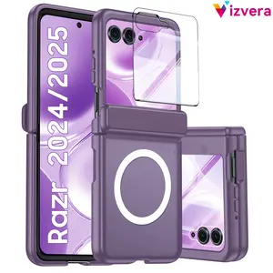 Vizvera for Motorola Razr 2025/2024 Magnetic Case - Shockproof, Hinge Protection, Magsafe Compatible, Built-in Screen Protector | Slim Translucent Cover