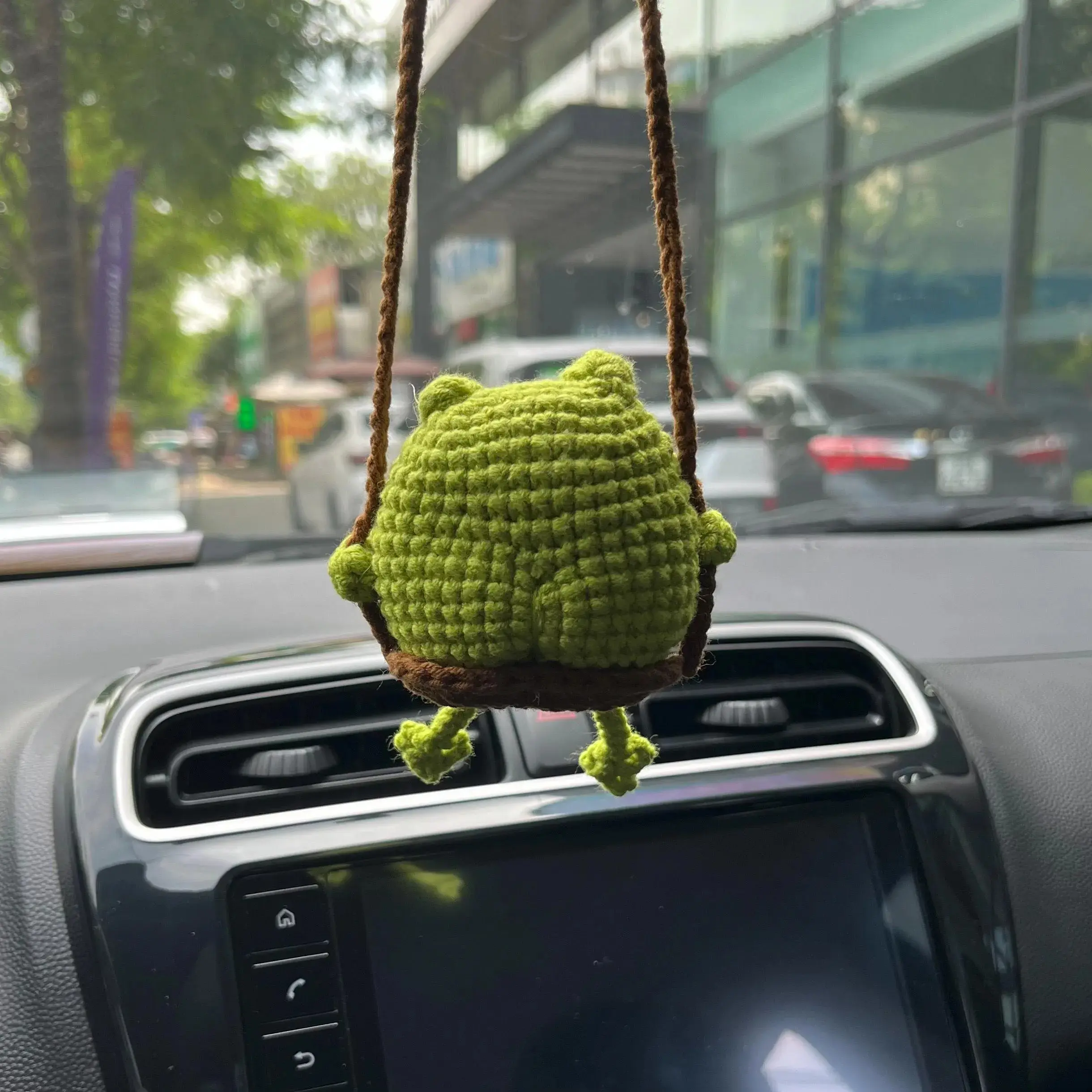 Crochet Frog Car Charm, Cute Rearview Mirror Hanger, Funny Car Accessory, Handmade Gift
