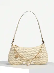 Women's Woven Lightweight Crossbody Shoulder Bag with Summer Beach Style Decorative Chain, Perfect for Beach Vacations and Daily Commute