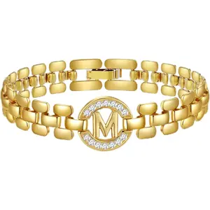 Initial Bracelets for Women, 14K Gold Plated Letter A-Z Bracelets with Diamonds,Thick Chain Bracelet for Women trendy Jewelry Gifts