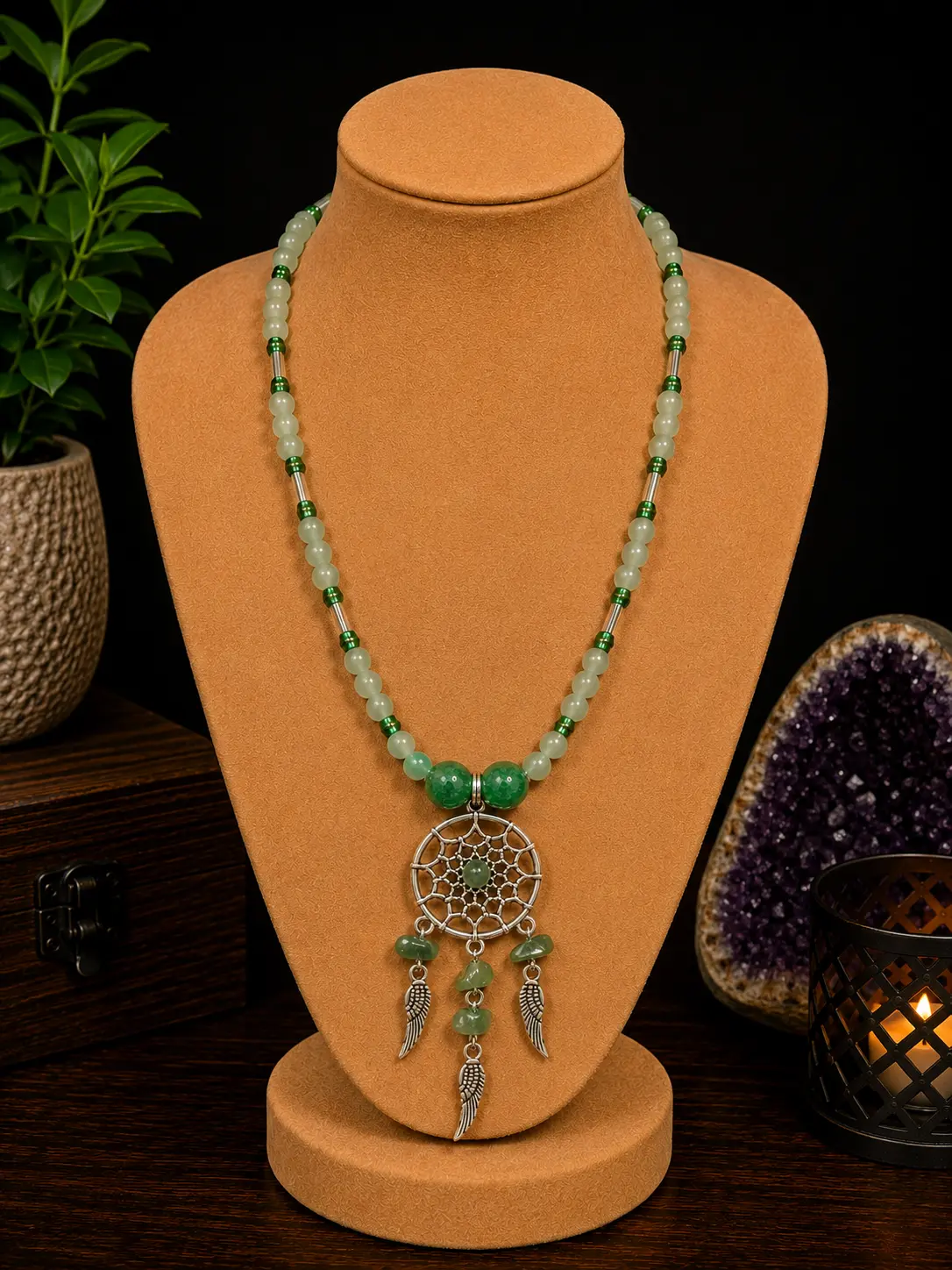 Green Aventurine Dreamcatcher Necklace – 22"