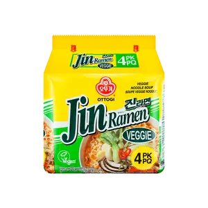 OTTOGI Korean JIN Ramen Vegetable Flavor 4 Pack 15.5 oz - Authentic Instant Noodles
