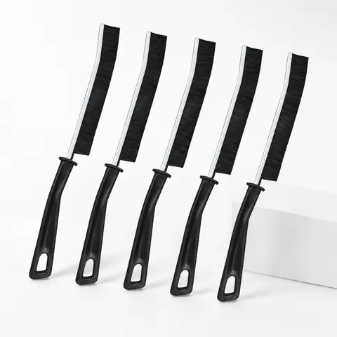 5-Pack Heavy-Duty Crevice Cleaning Brush Set with Handle - Stiff Bristle Scrubbers, Portable Compact Size for Home Bathroom Tiles, Kitchen Grout, Window Cleaning Supplies