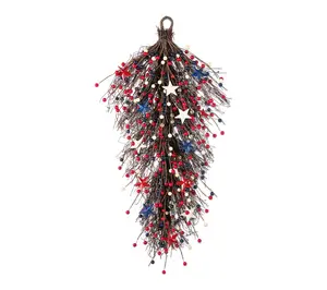 Glitzhome 28''H Patriotic Americana Stars BerryTeardrop
