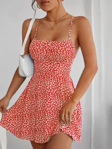 Women's Boho Ditsy Floral Sleeveless Dress, Short Slim-Fitting Chic Beach Vacation Style, Cool and Comfortable Summer